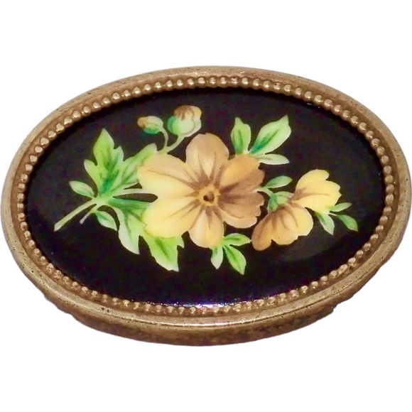 Hans Hansen Signed Denmark 985 GOLD 14K Enamel Flower Brooch Pin Golden 13 grams - Picture 8 of 15